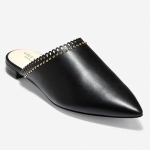 NWOB Cole Haan Raelyn Black Leather Mule Scalloped Edge Studded 8
